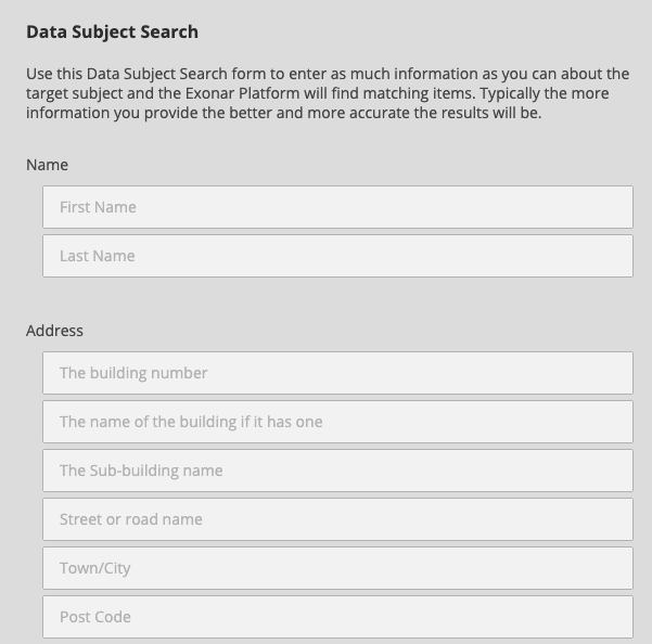 The data subject search form