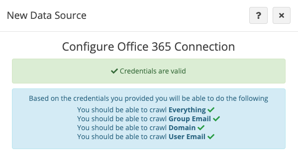 Test the Azure credentials for Office 365 Exchange